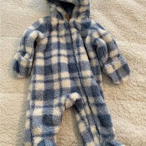 Cozy Blue and White Plaid Kids One Piece